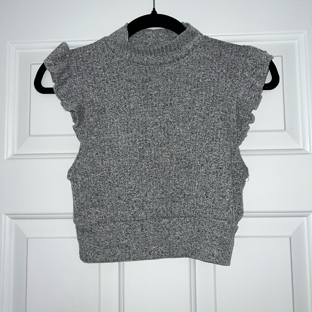 Free People Gray High Neck Sleeveless Knit Top